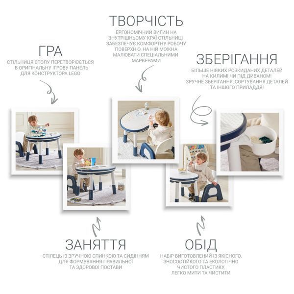 Дитячий багатофункціональний столик "Мультиплей Індиго 5 в 1" та стілець Poppet PP-011I фото