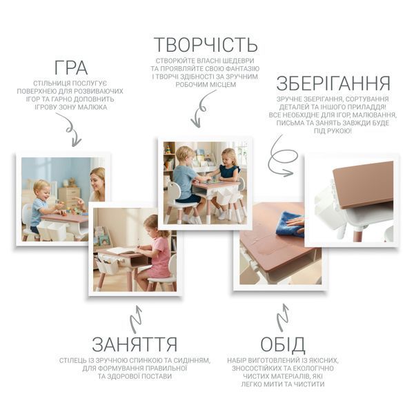 Дитячий багатофункціональний столик "Мультивуд Корал Роуз 3 в 1" та стілець Poppet PP-010CP фото