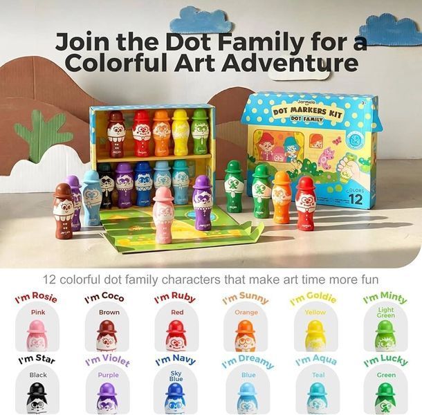 Набір точкових маркерів "Весела родина" крапок 12 кольорів Dot Painting Jar Melo JA99520 фото