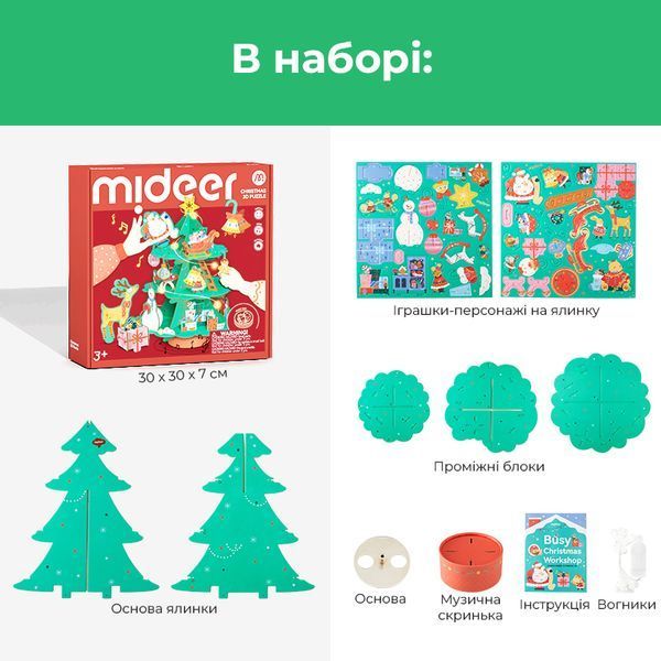Рождественский вращаюшийся музыкальный 3D пазл "Рождественская мастерская" Mideer MD2299 фото